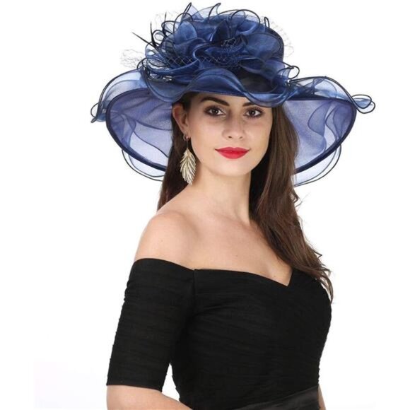 Women's Organza Church Kentucky Hat New-navy Mash
